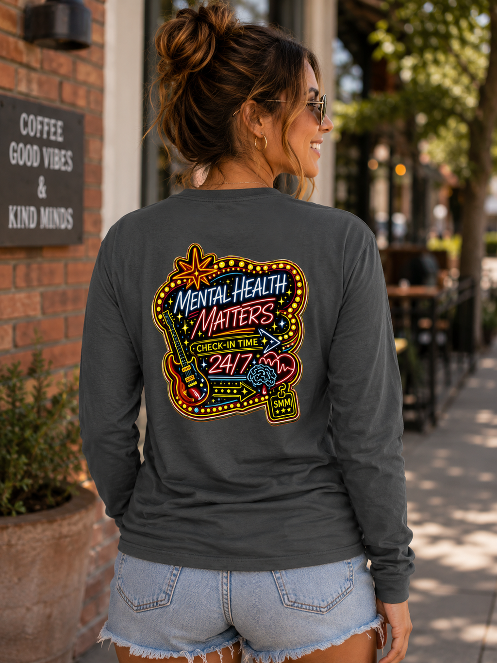 Mental Health Awareness Neon Sing Long Sleeve T-Shirt